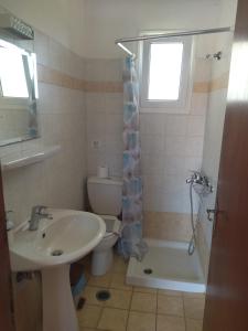 a bathroom with a sink and a toilet and a shower at Villa Argiris in Agios Stefanos