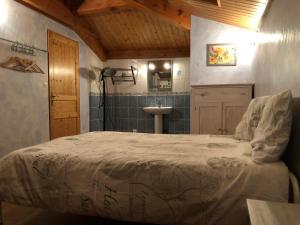 a bedroom with a bed and a sink at Maison Coquelicot in Chanéac