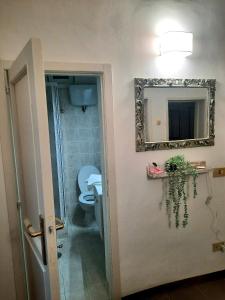 La salle de bains est pourvue de toilettes et d'un miroir mural. dans l'établissement Casa dei Gigli, à Pérouse