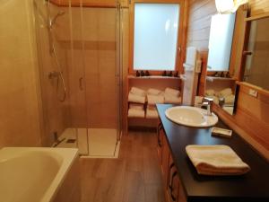 a bathroom with a tub and a sink and a shower at Les Lodges du Morvan in Brazey-en-Morvan