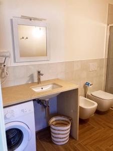 a bathroom with a sink and a washing machine at Gatto Bianco Bergamo Apartment in Bergamo