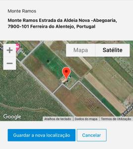 zrzut ekranu mapy z czerwonym znacznikiem w obiekcie Monte Ramos w mieście Ferreira do Alentejo