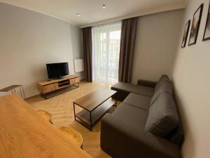 Televízia a/alebo spoločenská miestnosť v ubytovaní Apartament Aleja Centrum Białystok