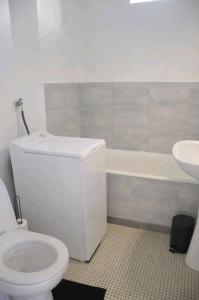 a white bathroom with a toilet and a sink at Super studio proche de Paris Porte de Versailles ! in Vanves