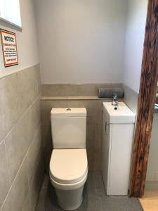 a bathroom with a toilet and a sink at Ben Klibreck, Ben Hope, Ben Hee in Torroboll