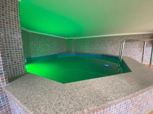 ein Schwimmbad mit grüner Decke in einem Badezimmer in der Unterkunft MirOtel Hotel in Astana
