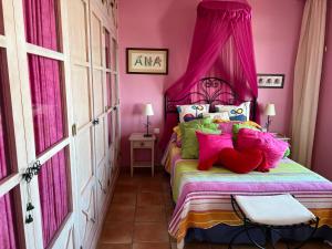 a bedroom with a bed with a pink canopy at VILLA CANTARES in Málaga