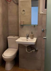 a bathroom with a toilet and a sink and a mirror at Zeusplace NewWave Deluxe Apartment in Paralia Katerinis +25 photos