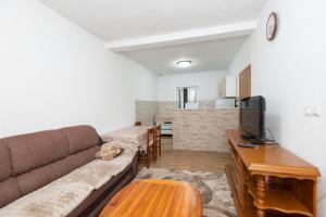 a living room with a couch and a table at Apartment Tanja in Mrčevac +9 photos