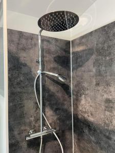a shower with a shower head in a bathroom at La maison bleue in Lautrec