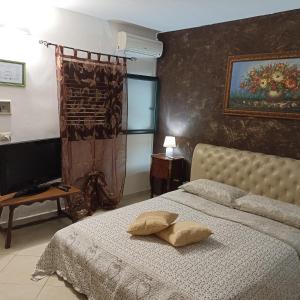 a bedroom with a bed and a television in it at Le Casette casa vacanze in Parabita
