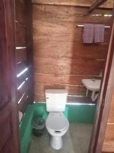 a small bathroom with a toilet and a sink at cabañas kukulkan in Xpujil