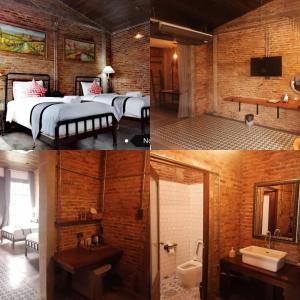 two pictures of a bedroom with a bed and a bathroom at PX122 DBEST HOTEL in Nan