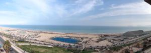 eine Luftansicht auf einen Strand und das Meer in der Unterkunft Blue Coast Lima Prívate Rooms in Lima