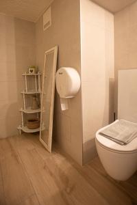 uma casa de banho com um WC branco e uma prateleira em Studio SIEVA em Lausana mais 37 fotografias