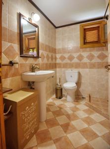 y baño con lavabo, aseo y espejo. en PETRINO, en Centro histórico de Alónnisos