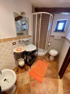 a bathroom with a sink and a shower and a toilet at Casale Campecora in Barbarano Romano