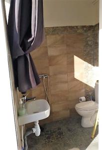 a bathroom with a toilet and a sink at Chambre avec cuisine et SDB semi-privatives separées dans un ecrin de verdure in Les Abymes