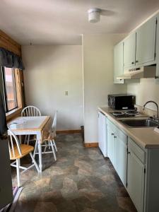 a kitchen with a table and a sink and a table and chairs at Chalet in Hill City
