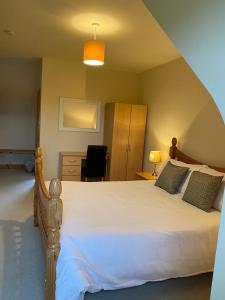 a bedroom with a large white bed in a room at Racecourse Lodge Apartment in Clifden