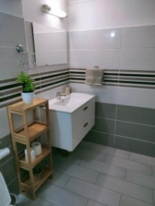 a bathroom with a sink and a mirror at LES GÎTES DE BIBINE gîtes tout confort coin calme et tranquille in Rabi