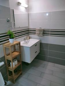 a bathroom with a sink and a mirror at LES GÎTES DE BIBINE gîtes tout confort coin calme et tranquille in Rabi +4 photos