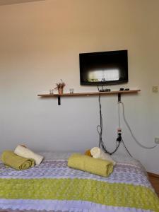 - une chambre avec un lit et une télévision murale dans l'établissement Apartment Imela, à Pula