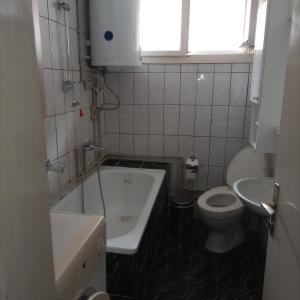 a small bathroom with a sink and a toilet at Apartman Biljana in Berovo