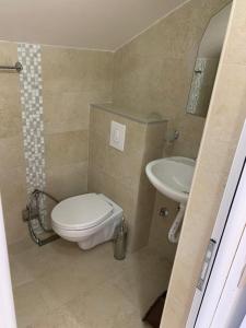 uma casa de banho com um WC e um lavatório em Apartments Beho em Ulcinj