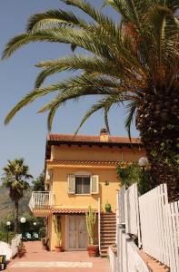 a yellow house with a palm tree in front of it at Villa Artemis in Graniti