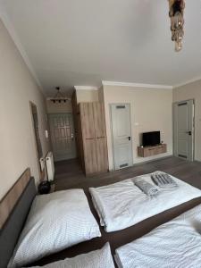 Postel nebo postele na pokoji v ubytování Alina apartmanok