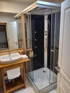 een badkamer met een douche en een wastafel bij Casa Magallanes Ushuaia in Ushuaia +26 foto's