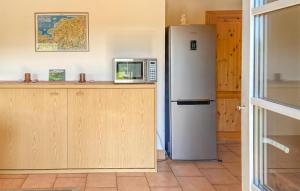 eine Küche mit einer Mikrowelle und einem Kühlschrank in der Unterkunft Beautiful Home In Parkentin With Sauna, Wifi And 1 Bedrooms in Bartenshagen-Parkentin