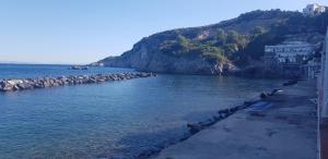 a body of water with a rocky shoreline at La Maison de Leo in Massa Lubrense +3 photos