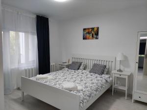Postel nebo postele na pokoji v ubytování Vila de pe Lac Amara