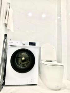 a washing machine and a toilet in a bathroom at Dream Apartment Tsaghkadzor in Tsaghkadzor
