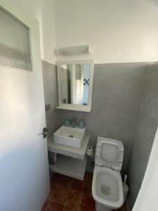 Baño pequeño con aseo y lavamanos en Studios Panorama Drios en Drios