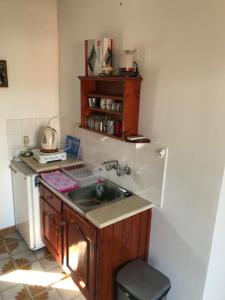 a small kitchen with a sink and a refrigerator at Sevasti Studios Eborios Kalymnos in Emborios