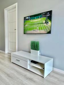 Televízia a/alebo spoločenská miestnosť v ubytovaní Modern Green Apartment