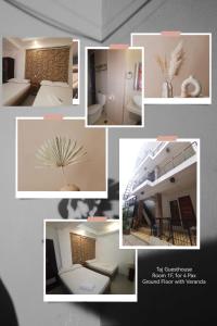 uma colagem de fotos de uma casa de banho e um quarto em Taj Guesthouse Boracay em Boracay