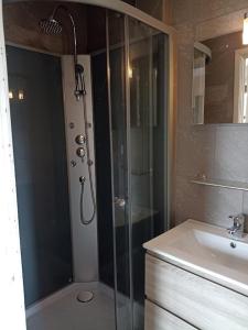 萊斯河畔昂村的住宿－Au Bon pl'Han，带淋浴和盥洗盆的浴室