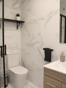 a white bathroom with a toilet and a sink at Luxury Estudio Malaga Centro in Málaga +10 photos