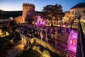 een uitzicht op een feest voor een kasteel in de nacht bij Volcano Rijeka in Rijeka