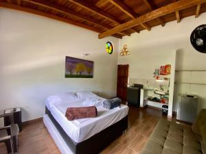 ein Schlafzimmer mit einem großen Bett in einem Zimmer in der Unterkunft Finca Hotel La Vida es un Paseo in San Carlos