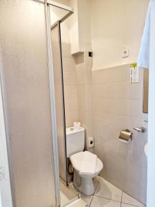 a bathroom with a toilet and a shower at Hôtel P.L.M. in Cannes