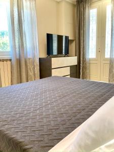 Schlafzimmer mit einem Bett und einem Flachbild-TV in der Unterkunft Villa Anastasia in Forte dei Marmi