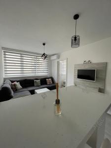 - un salon avec un canapé et une table dans l'établissement Mini apartman Smile, à Travnik