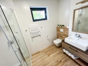 a bathroom with a sink and a toilet at Villa Continental in Pobierowo +35 photos