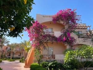 a building with pink flowers on the side of it at Dream Lagoon Resort & Aqua Park in Marsa Alam City