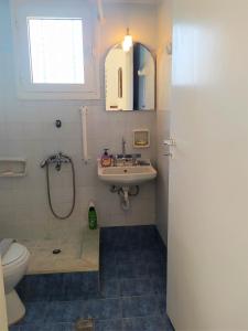a bathroom with a sink and a shower and a toilet at Elli Studios & Apartments in Marathokampos